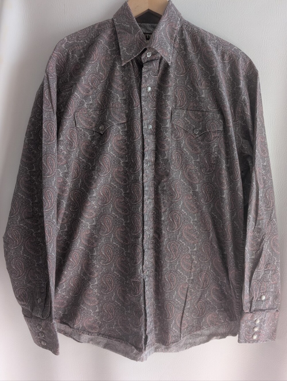 Stetson Paisley Western Shirt Pearl Snaps Gray and Brown - L